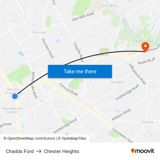 Chadds Ford to Chester Heights map
