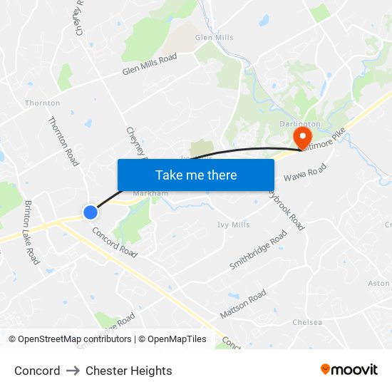 Concord to Chester Heights map