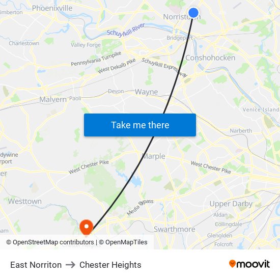 East Norriton to Chester Heights map