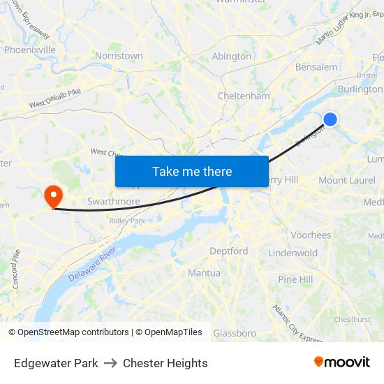 Edgewater Park to Chester Heights map