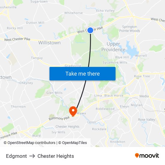 Edgmont to Chester Heights map