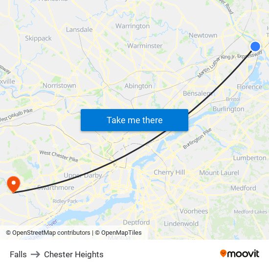 Falls to Chester Heights map