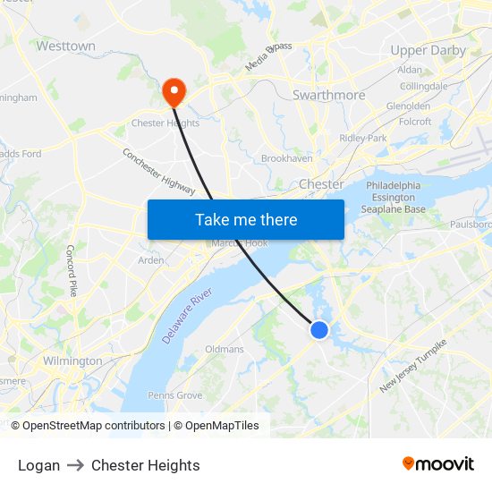 Logan to Chester Heights map