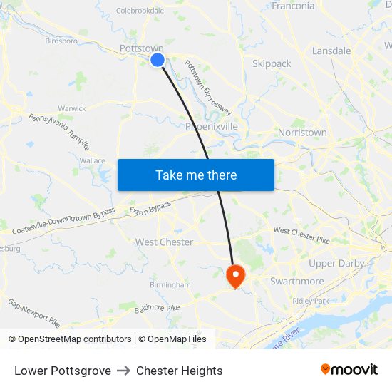 Lower Pottsgrove to Chester Heights map