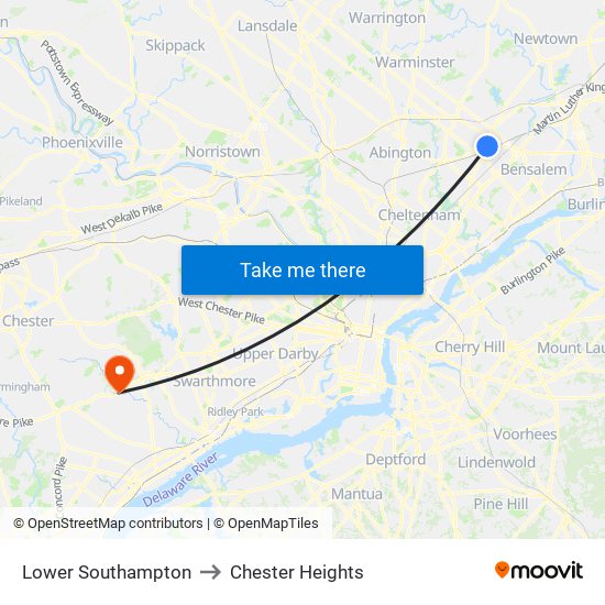 Lower Southampton to Chester Heights map