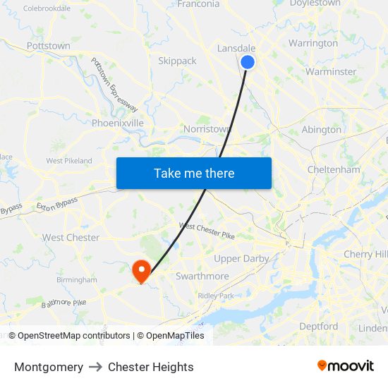 Montgomery to Chester Heights map