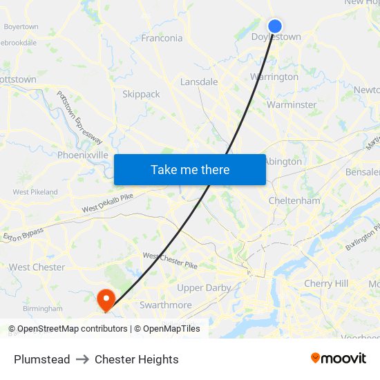 Plumstead to Chester Heights map