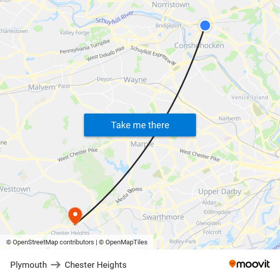 Plymouth to Chester Heights map
