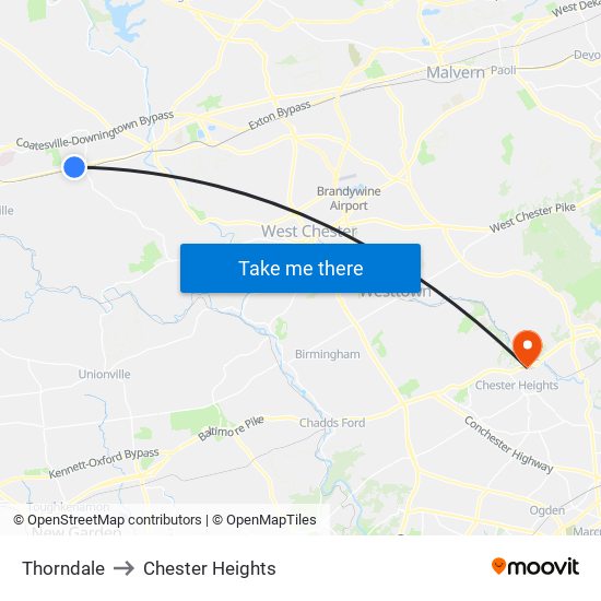 Thorndale to Chester Heights map
