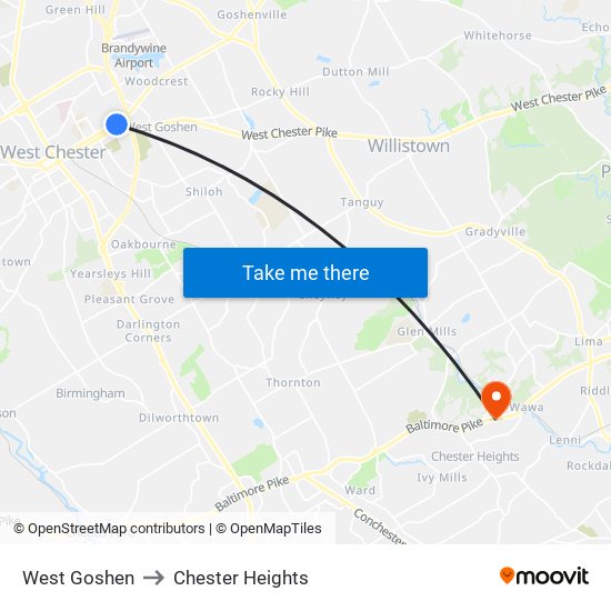 West Goshen to Chester Heights map