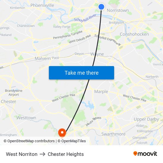 West Norriton to Chester Heights map