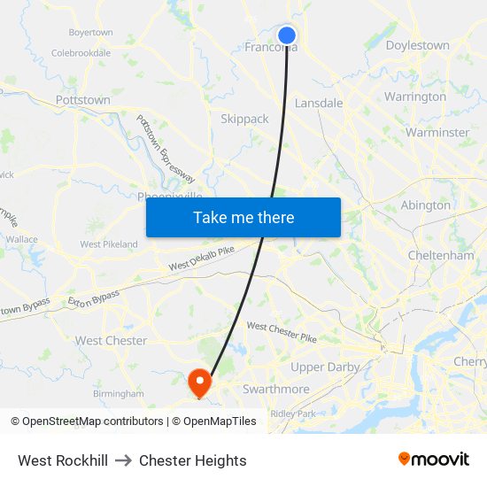 West Rockhill to Chester Heights map