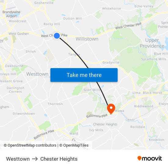 Westtown to Chester Heights map