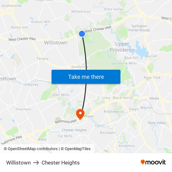 Willistown to Chester Heights map