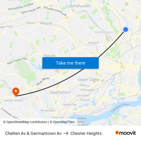 Chelten Av & Germantown Av to Chester Heights map
