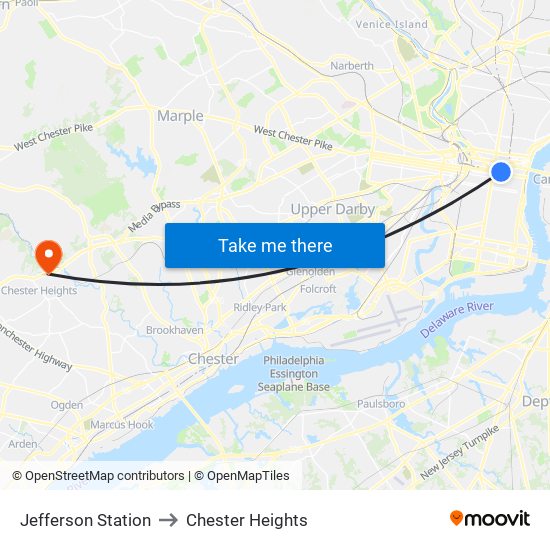 Jefferson Station to Chester Heights map