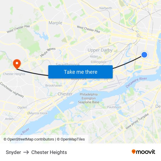 Snyder to Chester Heights map