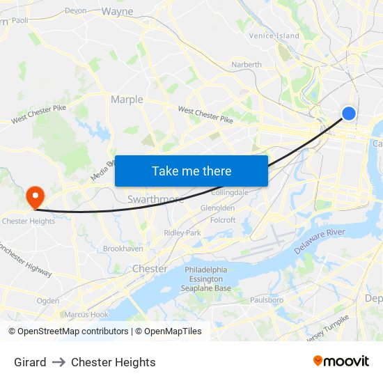 Girard to Chester Heights map