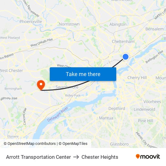 Arrott Transportation Center to Chester Heights map