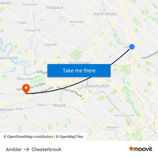 Ambler to Chesterbrook map