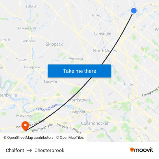 Chalfont to Chesterbrook map