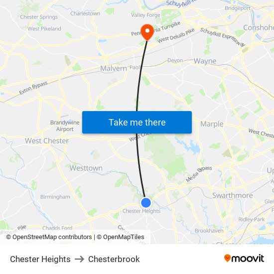 Chester Heights to Chesterbrook map
