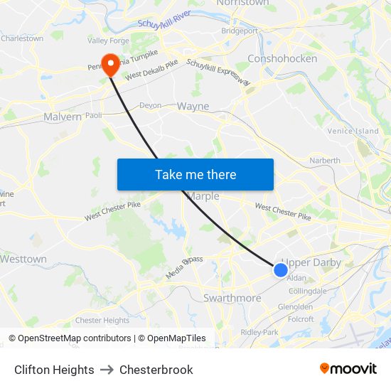 Clifton Heights to Chesterbrook map