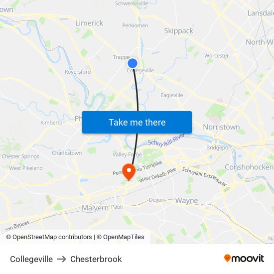 Collegeville to Chesterbrook map