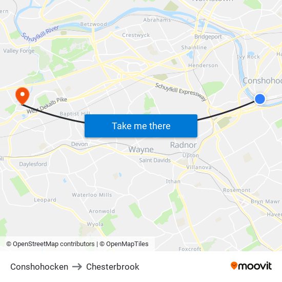 Conshohocken to Chesterbrook map