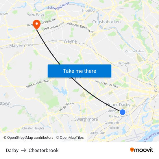 Darby to Chesterbrook map