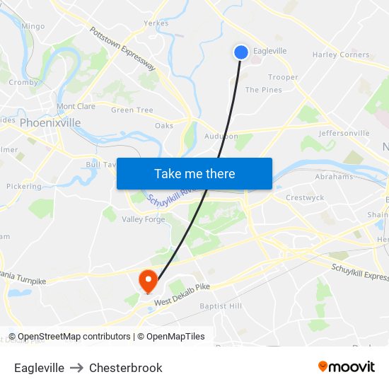 Eagleville to Chesterbrook map