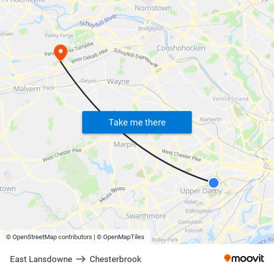East Lansdowne to Chesterbrook map