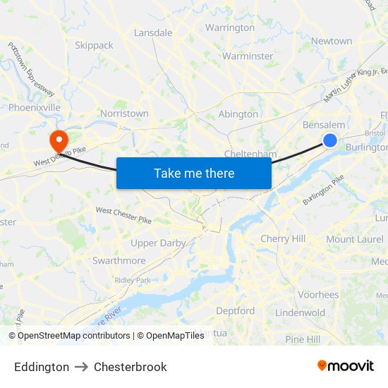 Eddington to Chesterbrook map