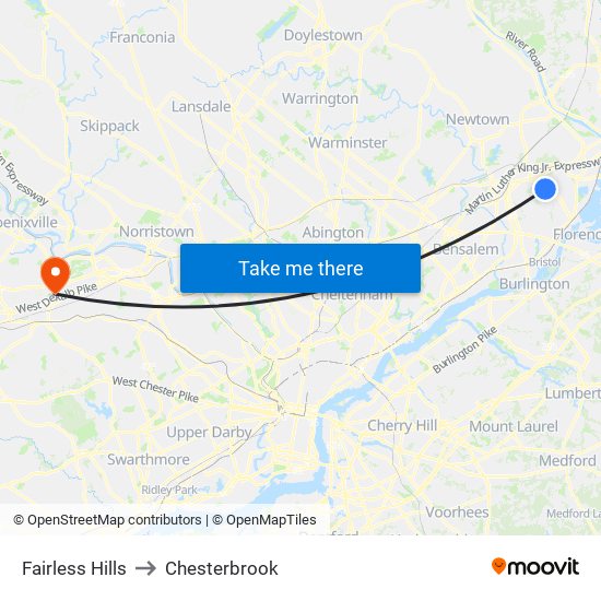 Fairless Hills to Chesterbrook map