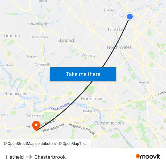Hatfield to Chesterbrook map