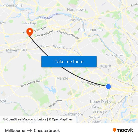 Millbourne to Chesterbrook map