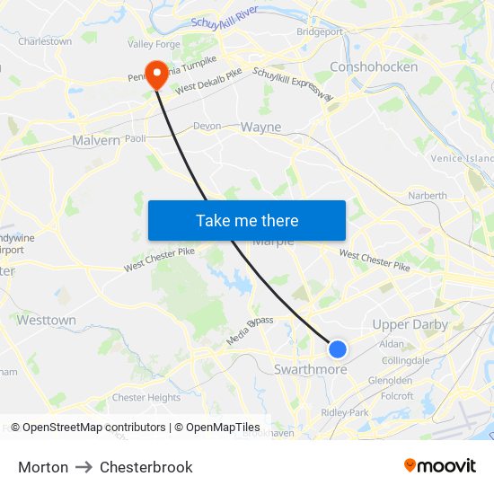 Morton to Chesterbrook map