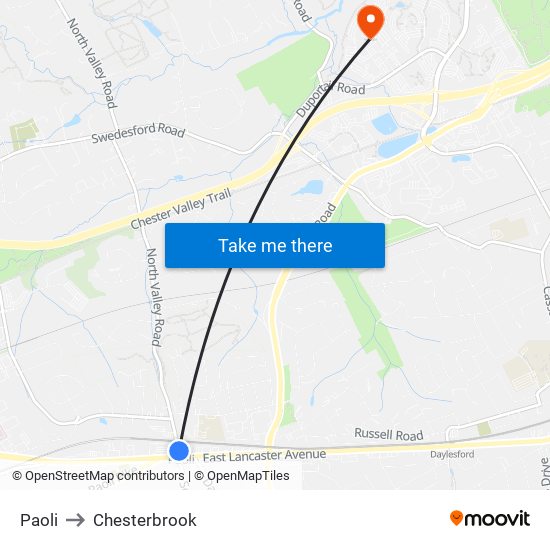 Paoli to Chesterbrook map