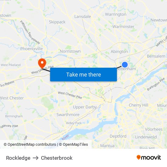 Rockledge to Chesterbrook map