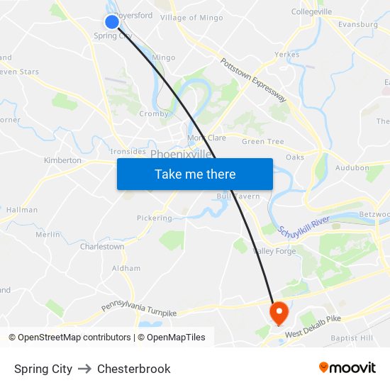 Spring City to Chesterbrook map