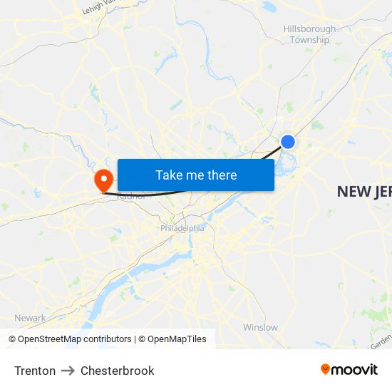 Trenton to Chesterbrook map