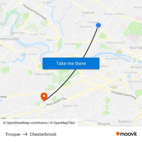 Trooper to Chesterbrook map