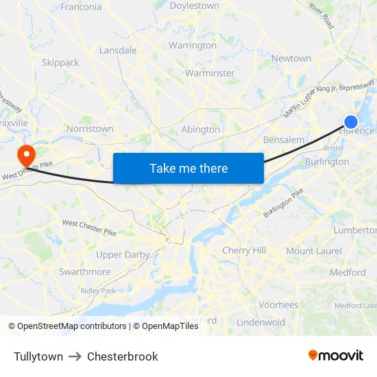 Tullytown to Chesterbrook map