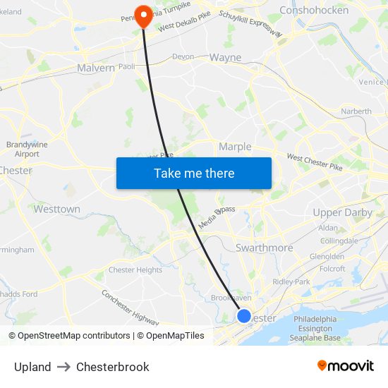 Upland to Chesterbrook map