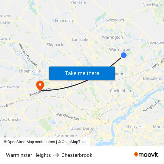 Warminster Heights to Chesterbrook map