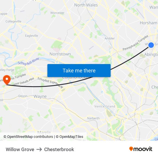 Willow Grove to Chesterbrook map