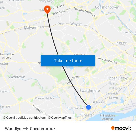 Woodlyn to Chesterbrook map