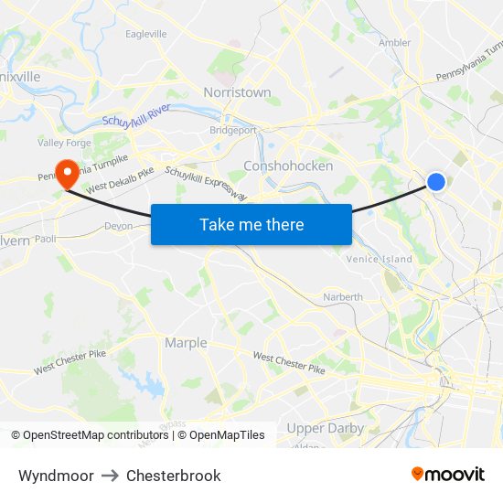 Wyndmoor to Chesterbrook map