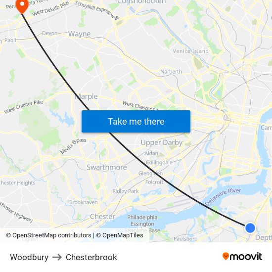 Woodbury to Chesterbrook map