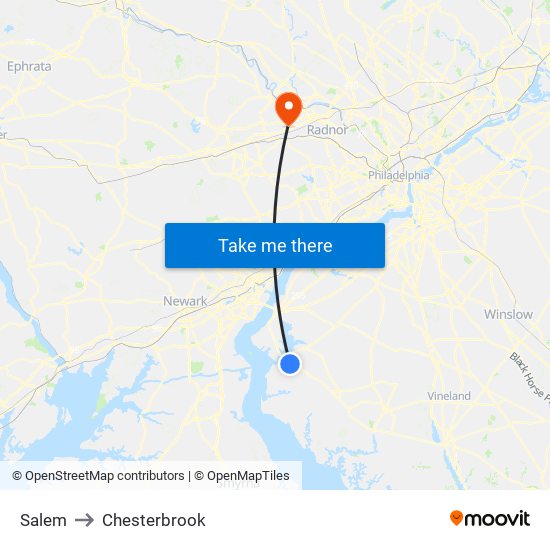 Salem to Chesterbrook map